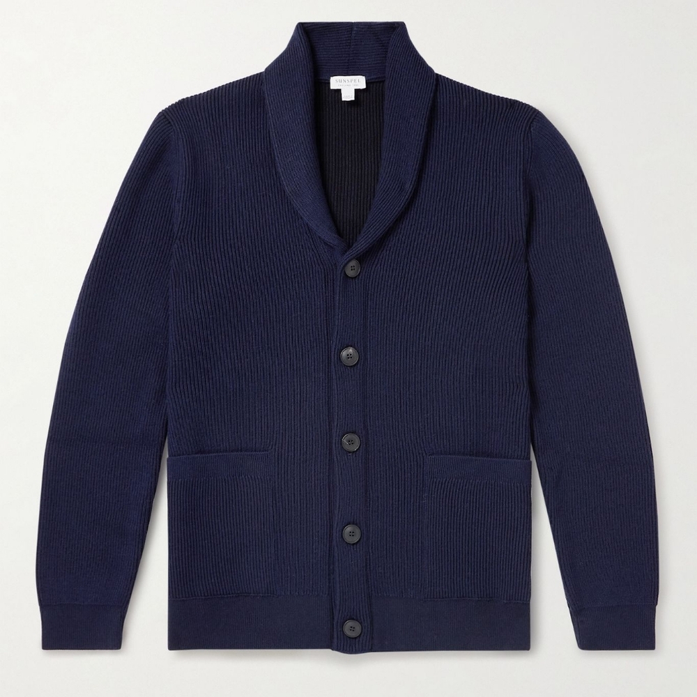 NWT Navy Sunspel Merino Shawl Collar Cardigan Mens S